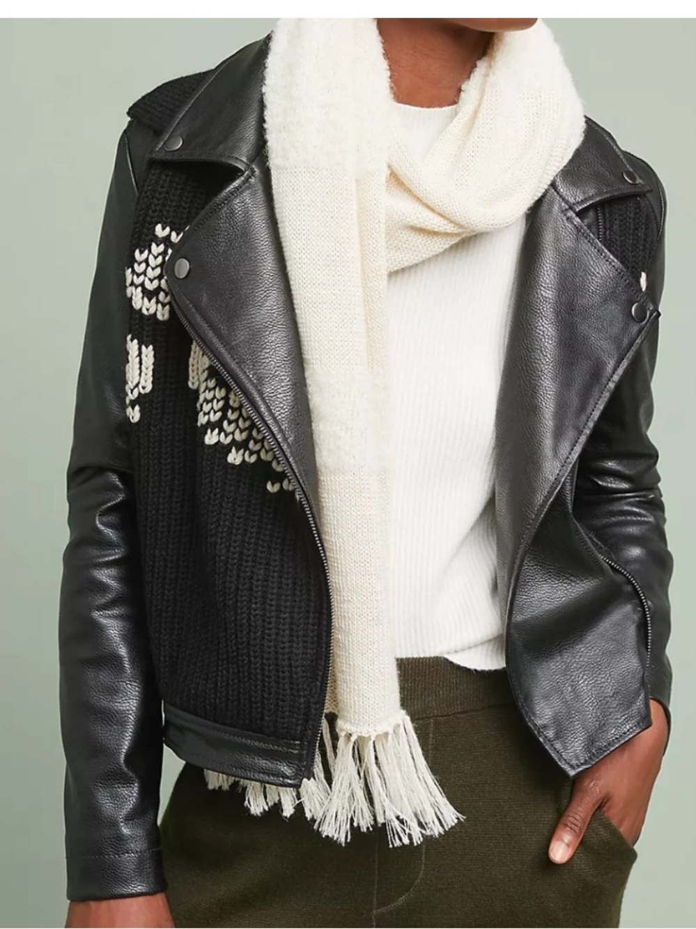 Anthropologie Black / Vegan Leather-Sleeve Knit Jacket
